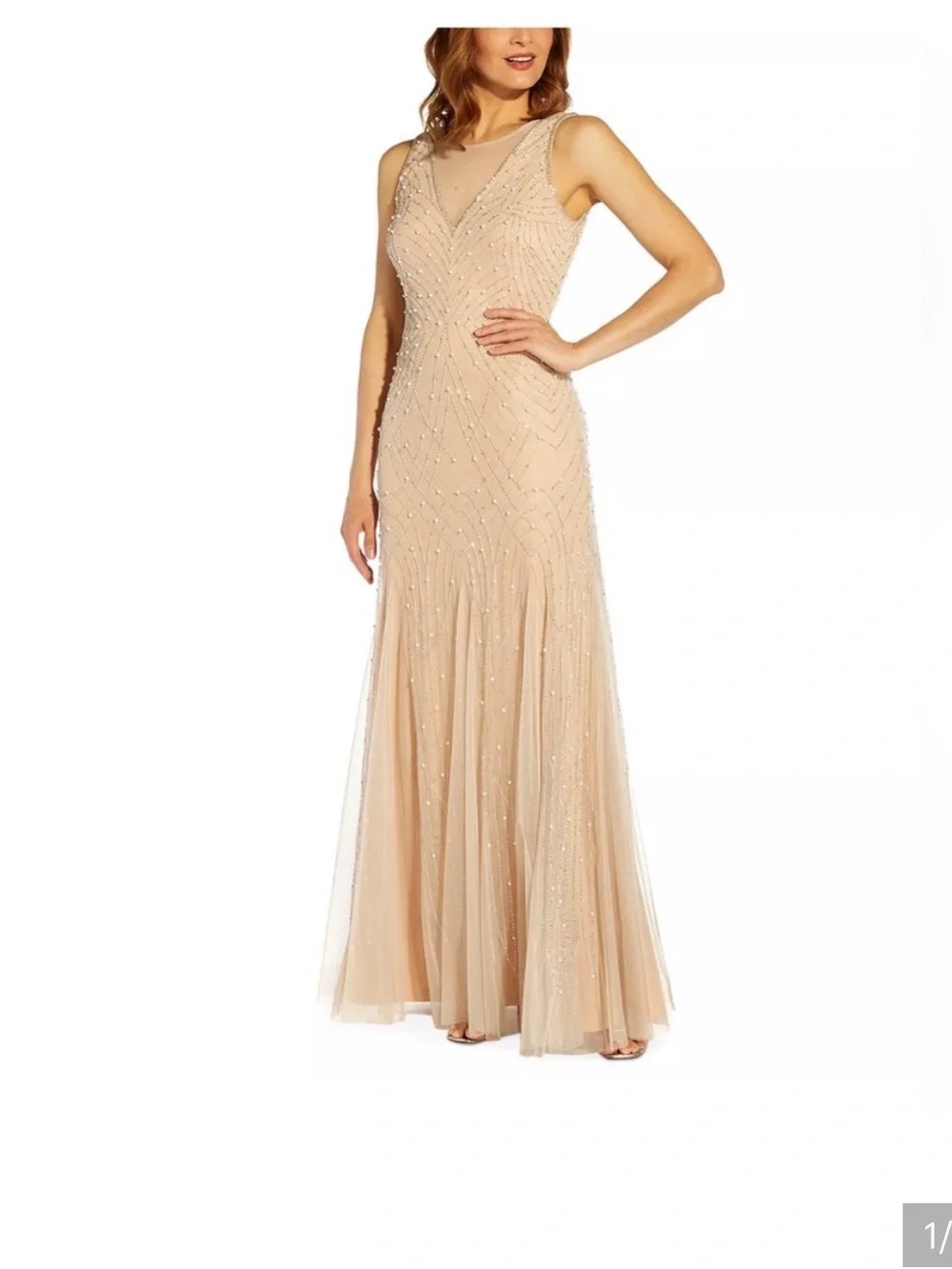 Adrianna Papell Taupe Beaded Gown - Picture 3 of 9
